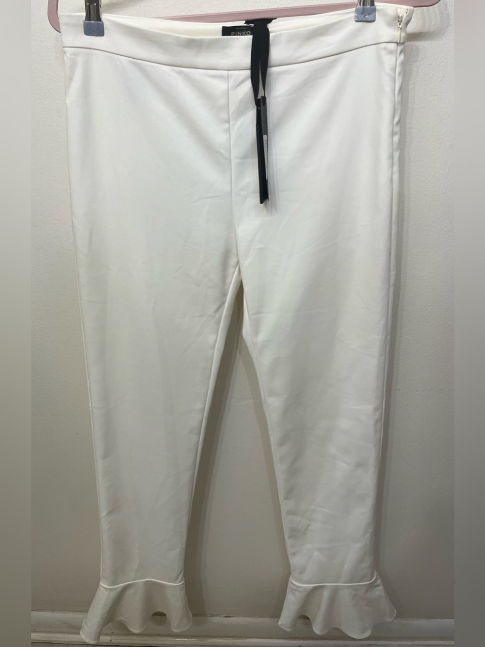 Pinko Made in Italy white ruffle hem pants